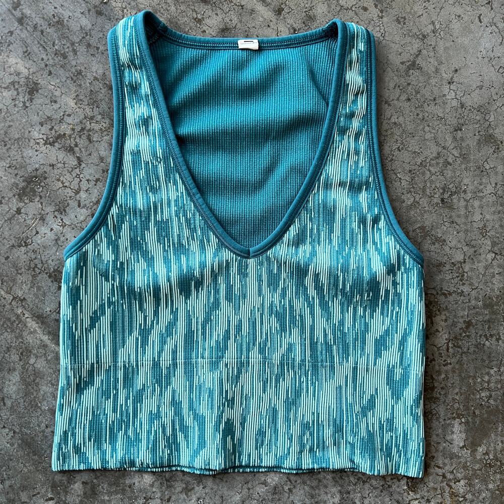 Athleta Aurora Seamless Crop Tank Teal Ribbed Women's XS